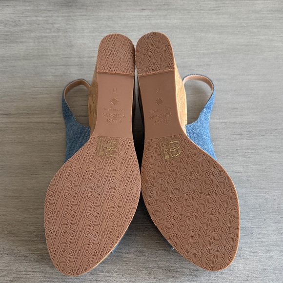 NEW Stuart Weitzman Denim Blue Cork Wedges Sz 11 - Picture 3 of 4